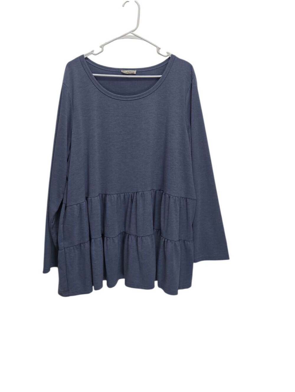 Jane & Delancey Top Womens 3X Blue Tiered Ruffle Babydoll Long Sleeve Tunic